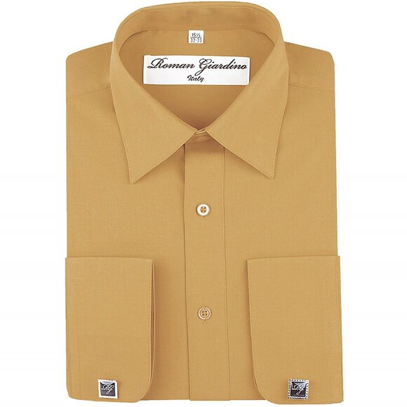 Men's Dress Shirts Convertible Long Sleeve Botton Down Collar - Peach - Picture 1 of 6